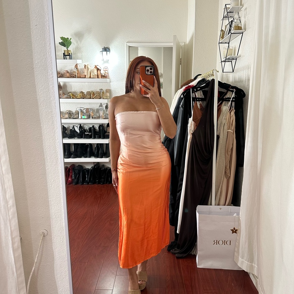 Strapless Ombre Dress - Orange and Cream